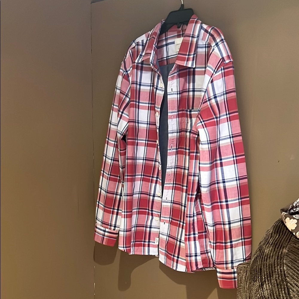 American Eagle Women’s Supersoft Red Plaid Button Down Lined Shirt Sz L. NEW
